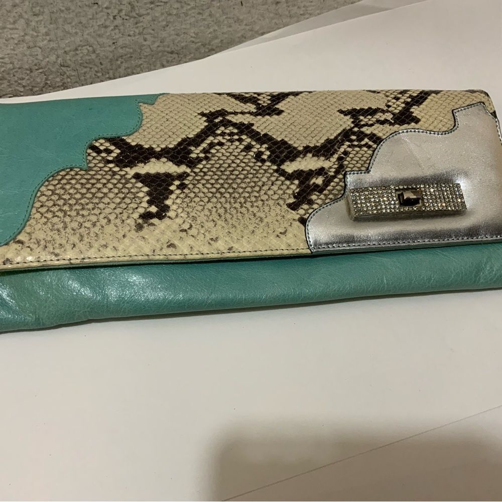 Python Snakeskin Tourquoise Rhinestone Leather Pu… - image 4